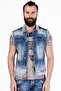 Cw107 Men's Blue Denim Vest with Ripped and Ripped - 2