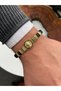 Genuine Leather Zircon Stone Gold Color Men's Bracelet with Lion Figure