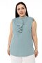 Mint Green Large Size Shirt - Three Layers of Flounces, Slits, No Buttons, Sleeveless