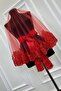 Red Elegant Pattern Sparkling Guipure Bridal Veil Set