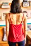 Women's Red Strap Adjustable Lace Draped Knitted Athlete Blouse BLZ-19001732 - 2
