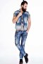 Cw107 Men's Blue Denim Vest with Ripped and Ripped - 4