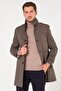 Men's Gray Brown Stand-Up Belted Collar Stamp Custom Coat - 4
