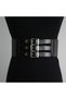 Black Leather Silver Detail Women's Waist Belt 75 Cm