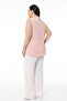 Plus Size Sleeveless Powder Pink Shirt with Triple Slit Collar and Side Slits (Buttonless) - 6