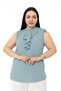 Mint Green Large Size Shirt - Three Layers of Flounces, Slits, No Buttons, Sleeveless - 6