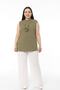 Plus Size Sleeveless Khaki Shirt with Slit ) - 2