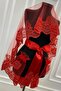 Red Elegant Pattern Sparkling Guipure Bridal Veil Set - 3