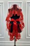 Red Elegant Pattern Sparkling Guipure Bridal Veil Set - 7