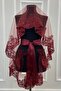 Burgundy Flower Pattern Sparkling Guipure Bridal Veil Set