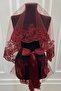 Burgundy Flower Pattern Sparkling Guipure Bridal Veil Set - 2