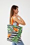 Women's Black White Tropical Leaf Tote Shopping Beach Bag