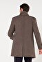 Men's Gray Brown Stand-Up Belted Collar Stamp Custom Coat - 3