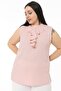 Plus Size Sleeveless Powder Pink Shirt with Triple Slit Collar and Side Slits (Buttonless) - 5