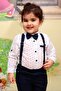 Navy Blue Trousers Shirt Bow Tie Baby Boy Salopette Set - 3