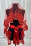 Red Elegant Pattern Sparkling Guipure Bridal Veil Set - 5