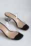 Beige Slippers with Transparent Tape Detail Buckle Heels Women's Casual Shoes Black and White Sandals - 4