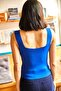 Women's Cobalt Blue Square Collar Crop Knitwear Blouse BLZ-19001749 - 6