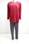 Streamer Printed Claret Red Long Sleeve 100% Cotton Plus Size Pajama Set - 4