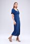 Women's Blue Aerobin Fabric Front Ornamental Button Lined Side Zipper Detail Seasonal Dress - 4