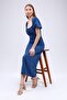 Women's Blue Aerobin Fabric Front Ornamental Button Lined Side Zipper Detail Seasonal Dress - 7