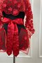 Red Three-Dimensional Luxury Bridal Veil Set, Henna Cover with Silvery Pearls and Laser Flower Decoration 6 Pieces - 4