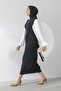 Women's Self-Belted Loose Sleeve Black Dress - 2