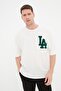 Ecru Oversize Süzene City Embroidered 100% Cotton T-Shirt Tmnss22Ts2268