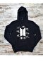 سويت شيرت بغطاء للرأس مطبوع عليه توقيع BTS باللون الأسود للجنسين - 2
