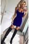 Flexible Fabric Strap Low-cut Blue Evening Dress Mini Dress 352