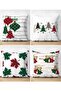 مزدوجة الجوانب 4 قطع منقوشة تحت عنوان أجراس وشجرة الصنوبر مجموعة عيد الميلاد الحديثة من جلد الغزال وسادة رمي غطاء وسادة