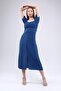 Women's Blue Aerobin Fabric Front Ornamental Button Lined Side Zipper Detail Seasonal Dress - 2
