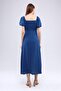 Women's Blue Aerobin Fabric Front Ornamental Button Lined Side Zipper Detail Seasonal Dress - 5