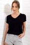 Kadın Siyah Viskon Karışımlı V Yaka Basic Örme T-shirt - 3