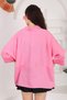 Women's Pink Hidden Buttoned Poor Sleeve Loose Oversize Wide Fit 50% Viscose 50% Cotton Shirt - 7