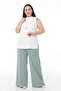 Plus Size Wide Leg Double Mint Green Trousers with Elastic Waist and Side and Back - 2