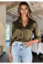 Women's Khaki Satin Shirt - 2