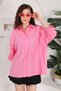 Women's Pink Hidden Buttoned Poor Sleeve Loose Oversize Wide Fit 50% Viscose 50% Cotton Shirt - 3