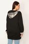 Women's Large Size Black Unlined Front Zippered Plaid Garnished Hooded Coat 65n31945 - 2