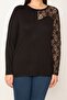 Women's Plus Size Black Lace Detailed Blouse 65n32080 - 4