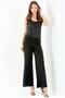 30028 Black Elastic Waist Wide Leg Knitted Trousers - 2