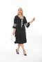 Women's Plus Size Tie Patterned Black Midi Dress - 6