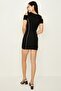 فستان Bodycon محبوك بكتف أسود للنساء - 3