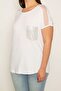 Women's Plus Size Bone Shoulders Tulle and Peto Pocket Stone Detailed Viscose Blouse 65n31855 - 5