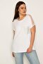 Women's Plus Size Bone Shoulders Tulle and Peto Pocket Stone Detailed Viscose Blouse 65n31855 - 6