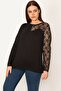 Women's Plus Size Black Lace Detailed Blouse 65n32080 - 5