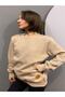 Kadın Sweatshirt Bisiklet Yaka Bej Basic - 2