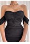 Flexible Tulle Fabric Lined Padded Draped Black Strapless Evening Dress Black Graduation Dress 123 - 2