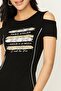 فستان Bodycon محبوك بكتف أسود للنساء - 2