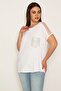 Women's Plus Size Bone Shoulders Tulle and Peto Pocket Stone Detailed Viscose Blouse 65n31855